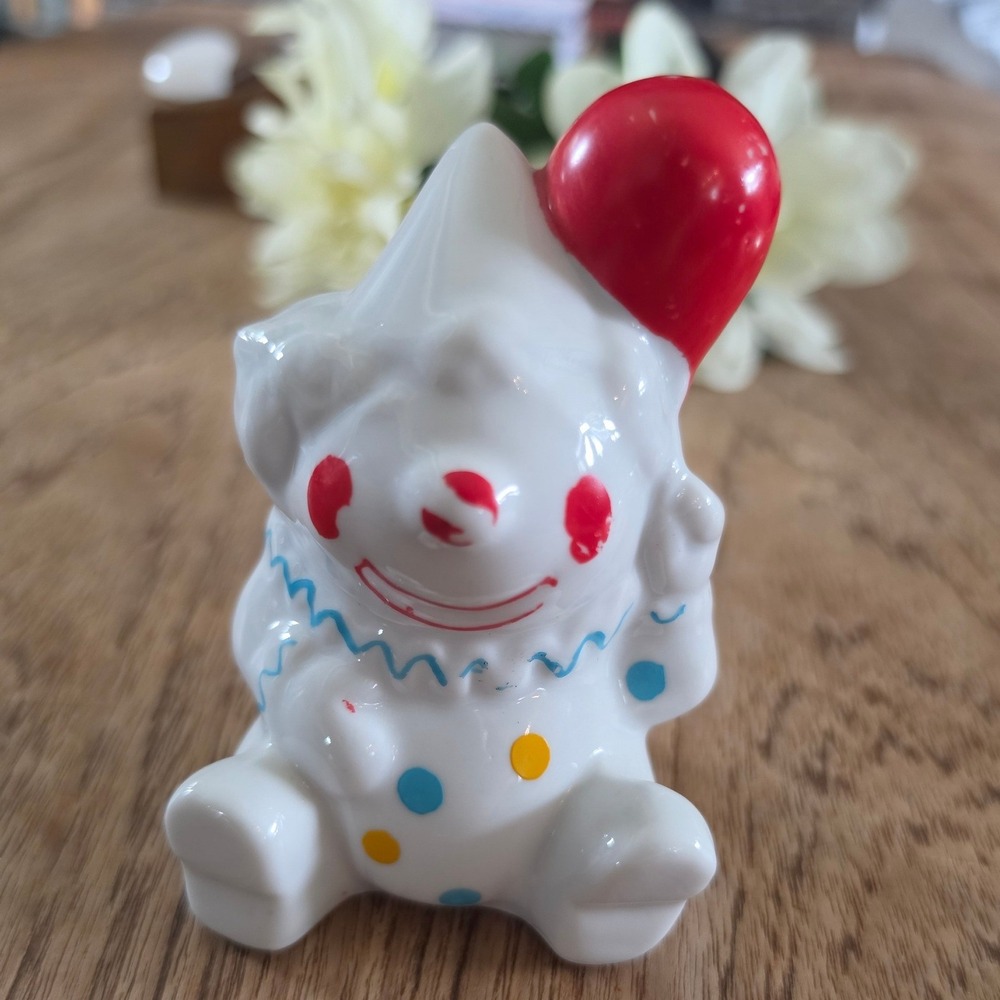VTG Ucagco Style Ceramic Polka Dot Clown Figurine 3.5"